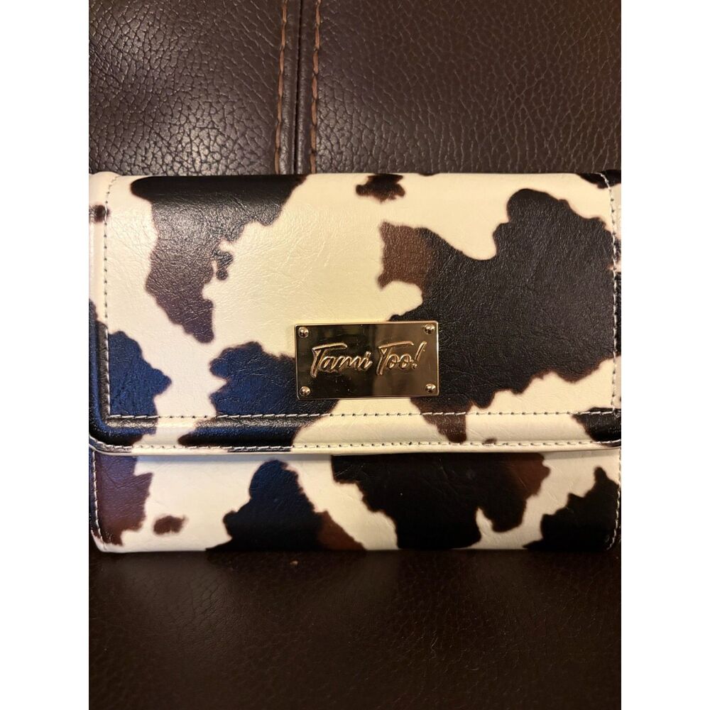 Tami Too Cow Print Wallet Faux Leather Western Bifold Long Wallet
